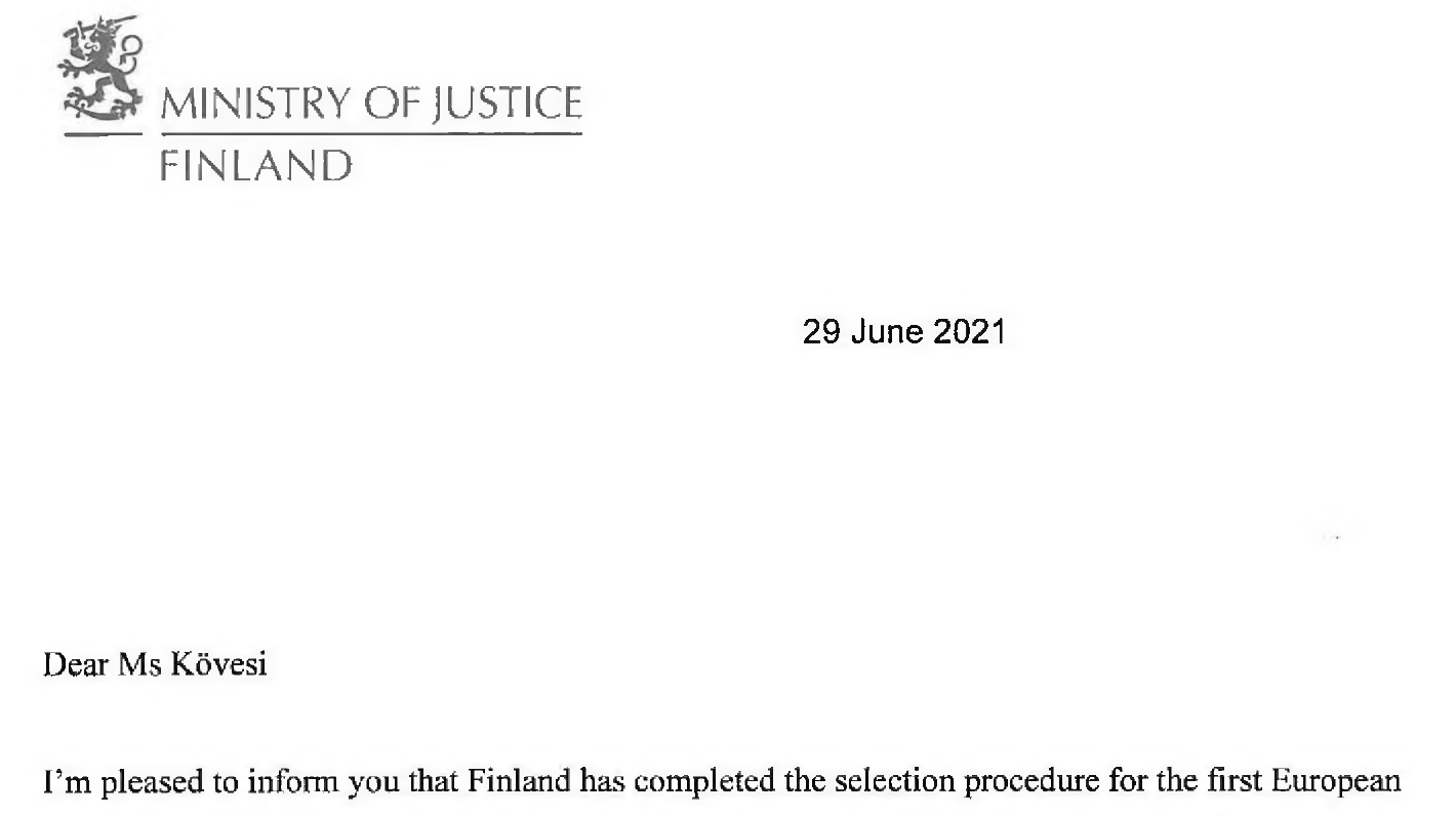 Screenshot of letter received from Minister of Justice