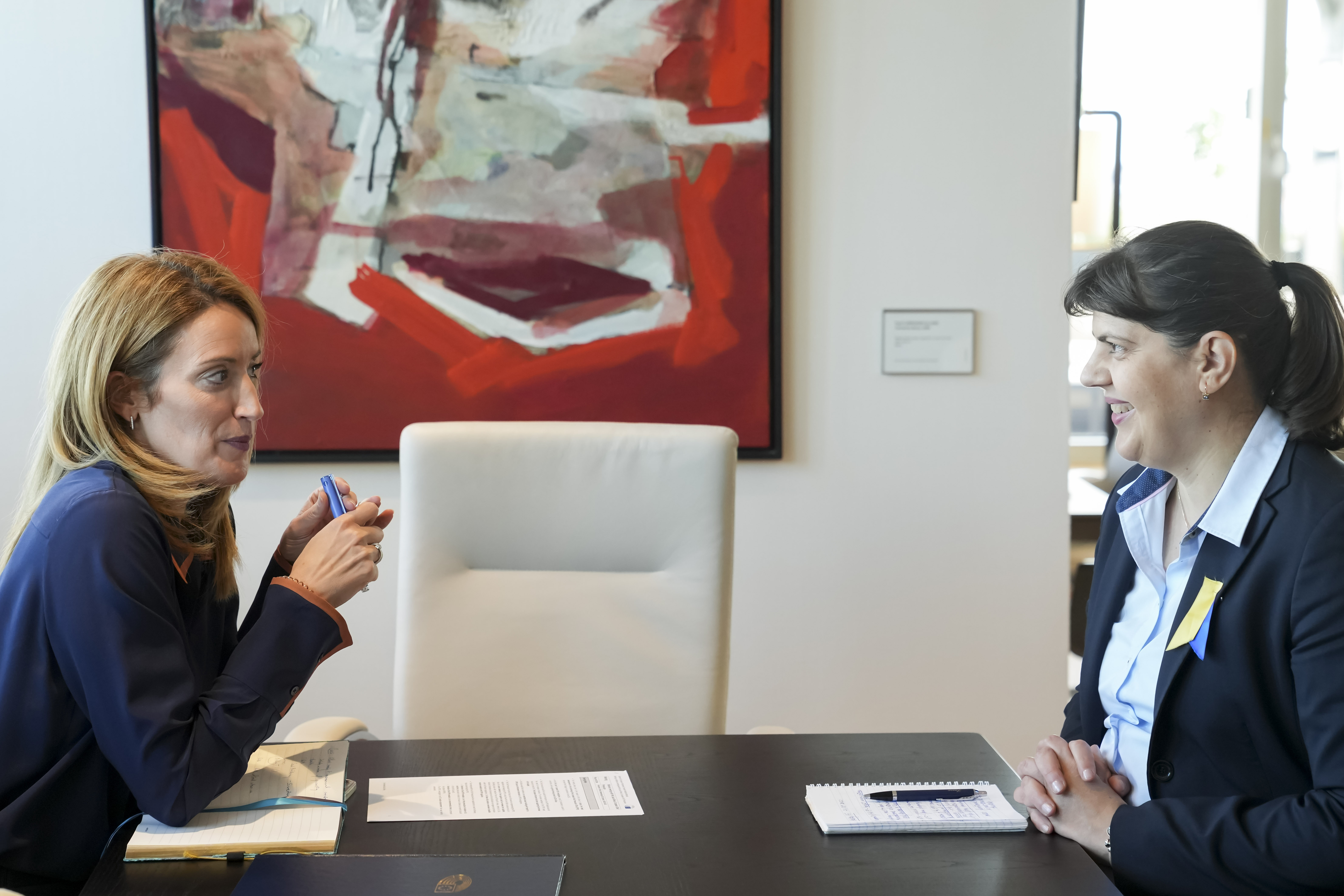 Laura Kövesi and Roberta Metsola during the meeting in Brussels