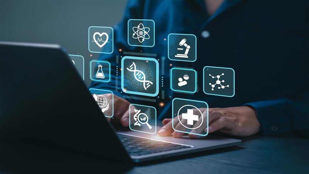 illustration of icons with symbols for innovation and research