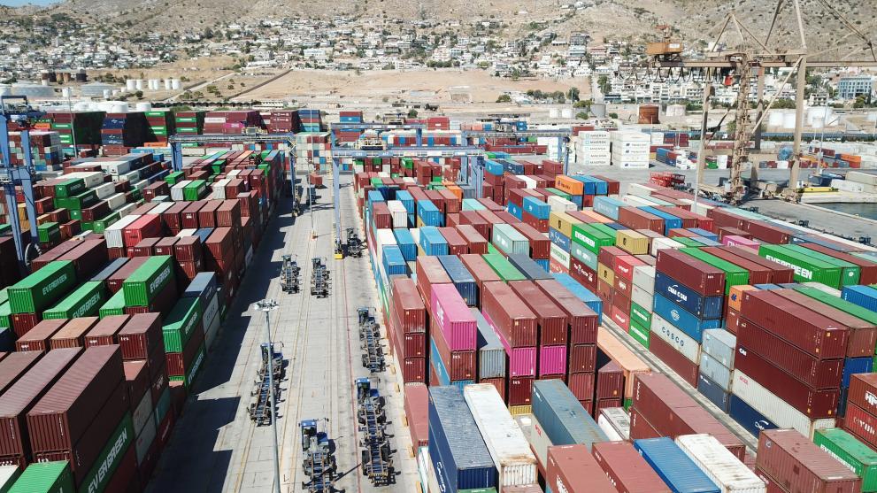 thousands of containers in Greek port