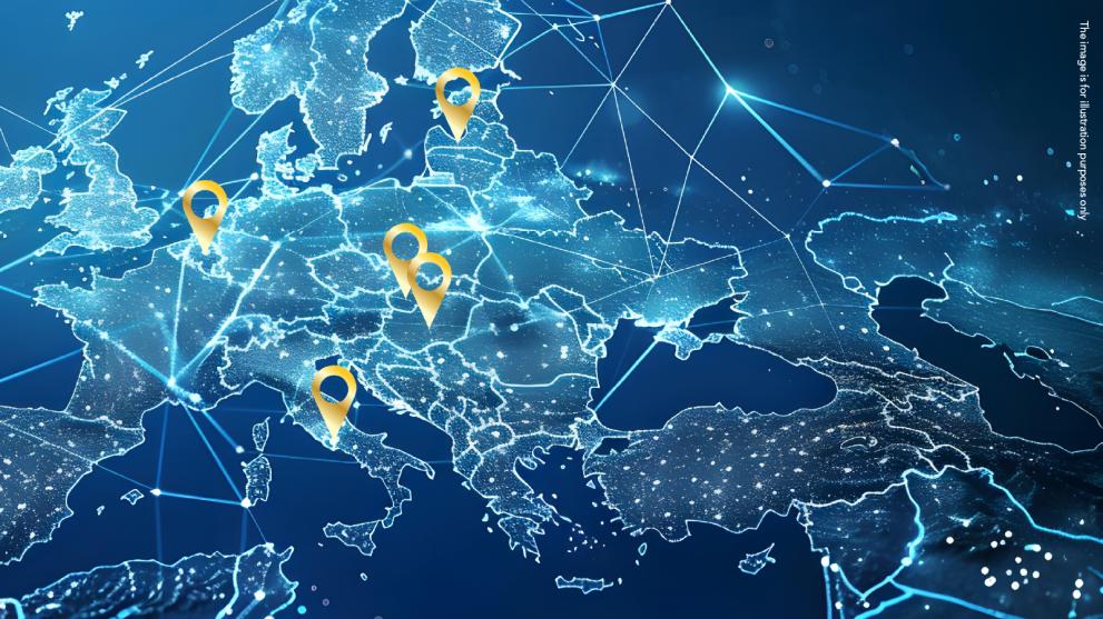 Map with locations in Europe