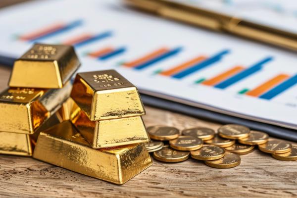 gold, gold coins, charts on a table