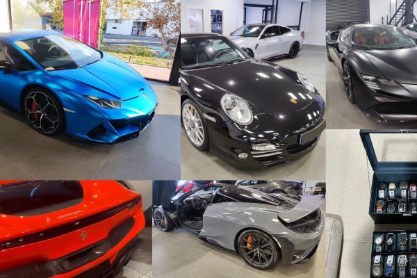 Luxury cars and watches seized