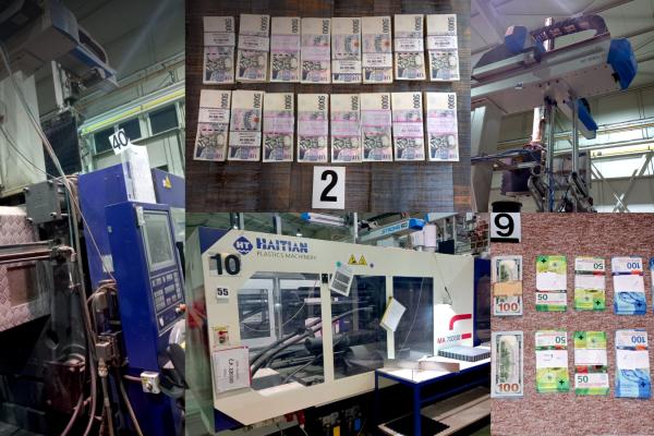 collage of photos with cash and machines