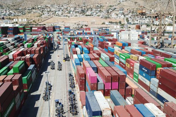 thousands of containers in Greek port