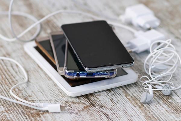 phones and headphones on a table