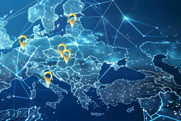 Map with locations in Europe